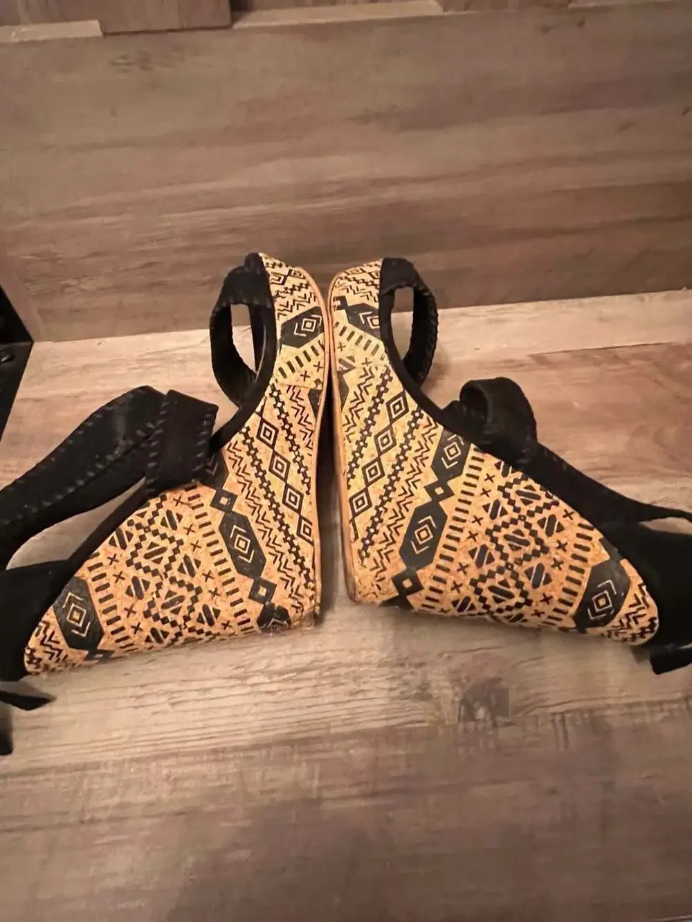 Not Rated Black Suede Wedge Sandal with Geometric Cork Wedge